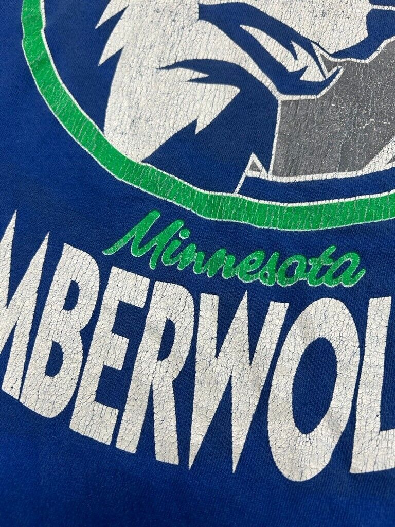 Vintage 80s Minnesota Timberwolves NBA Logo Graphic Spellout T-Shirt Sz Medium