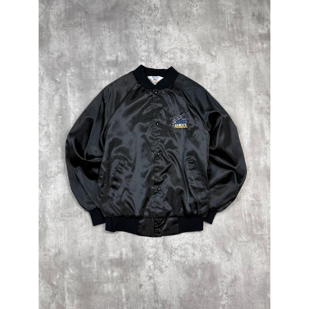 Vintage 80s/90s Chevrolet Thunder Embroidered Satin Bomber Jacket Size Medium