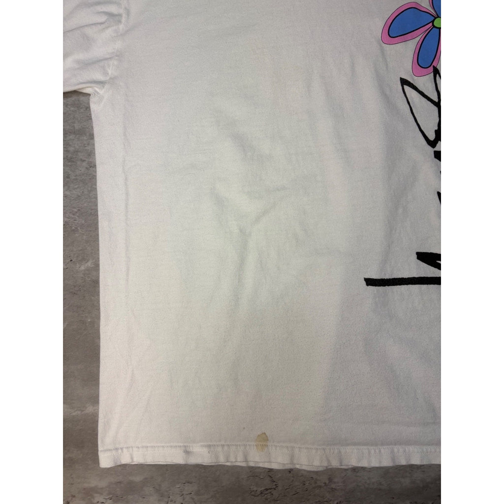 Stussy Spellout Flower Graphic White T-Shirt Size Large