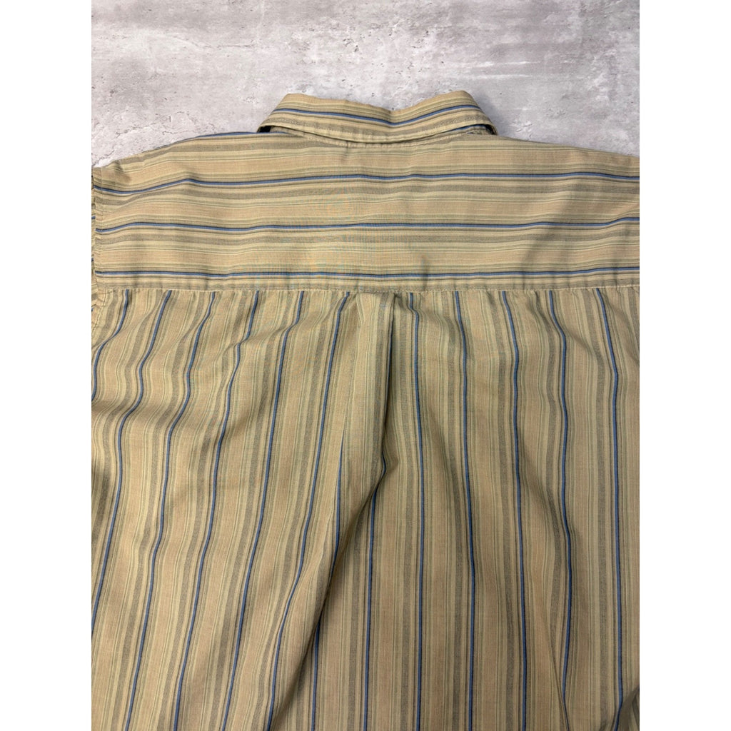 VTG Puritan Single Pocket Striped Reworked Cropped Button Up Shirt Size Large