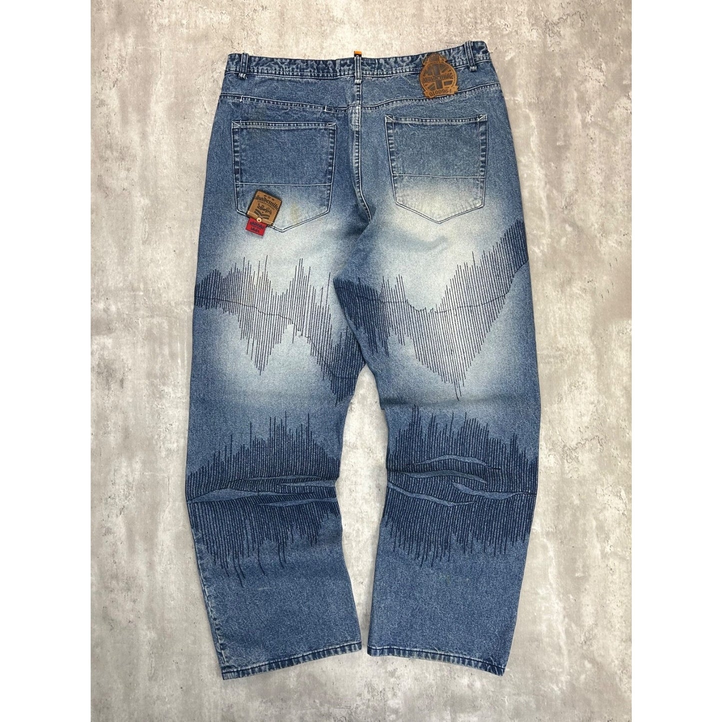 Vintage Y2K Akademiks Baggy Fit Medium Wash Textured Denim Pants Size 41