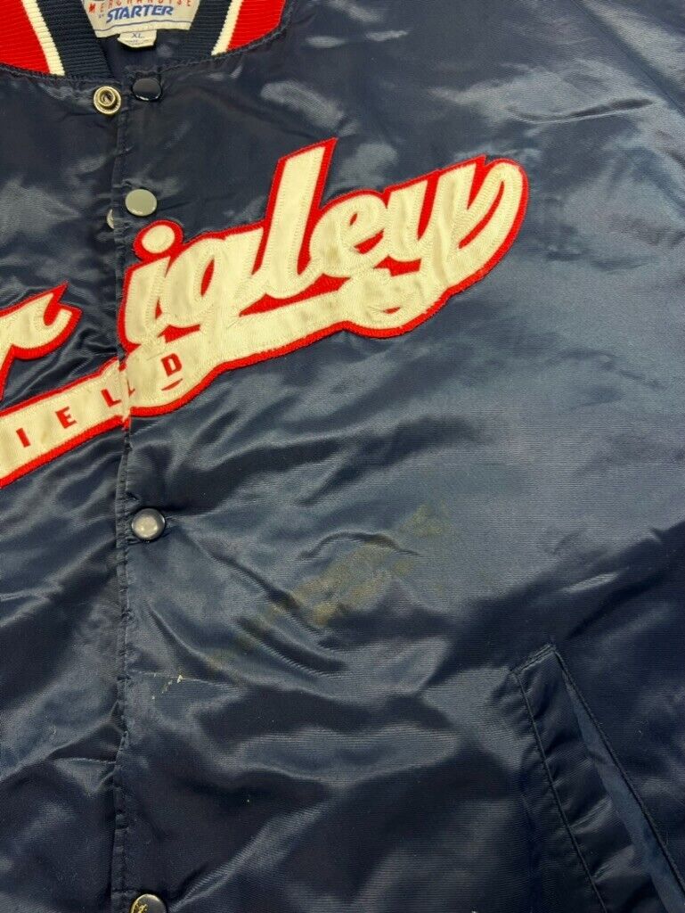 Vintage 90s Starter Wrigley Field Chicago Cubs MLB Satin Jacket Size XL Blue