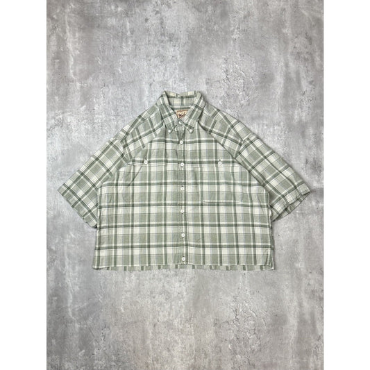 Vintage Woolrich Plaid Print Reworked Cropped Button Up Shirt Size Large