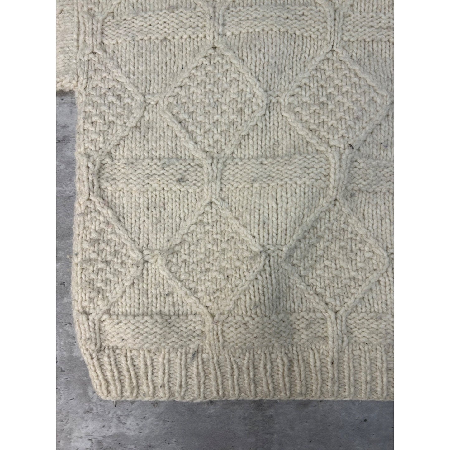 Vintage 80s/90s Cable Knit Diamond Print 1/4 Button Pullover Sweater Size Large