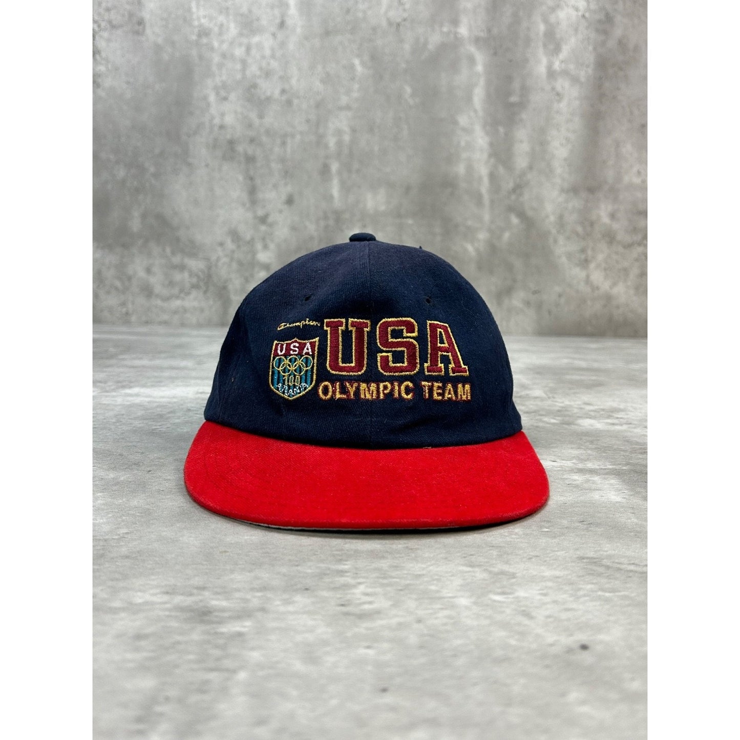 Vintage 90s USA Olympic Team Embroidered Spellout Crest Snapback Hat OSFA