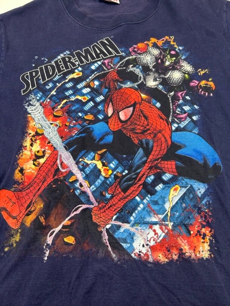 Vintage Spiderman Marvel Comics Superhero Graphic T-Shirt Size Small Blue