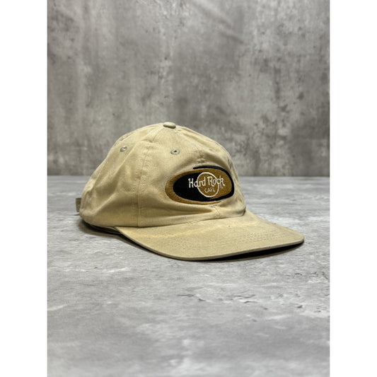 Vintage 90s Hard Rock Cafe Embroidered Logo Strapback Hat OSFA Beige