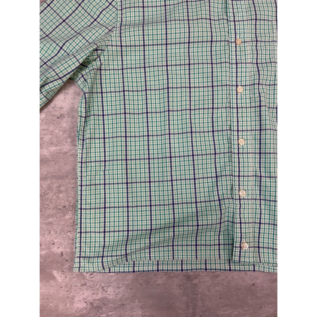 Vintage Chaps Plaid Print Reworked Cropped Long Sleeve Button Up Shirt Sz Large