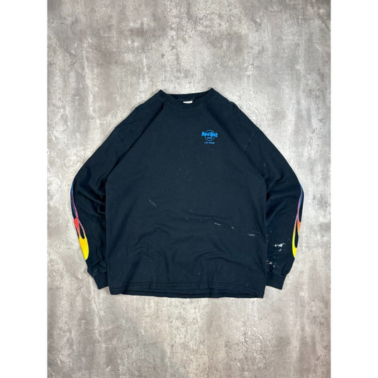 Vintage 90s Hard Rock Cafe Las Vegas Flame Print Long Sleeve T-Shirt Size XL