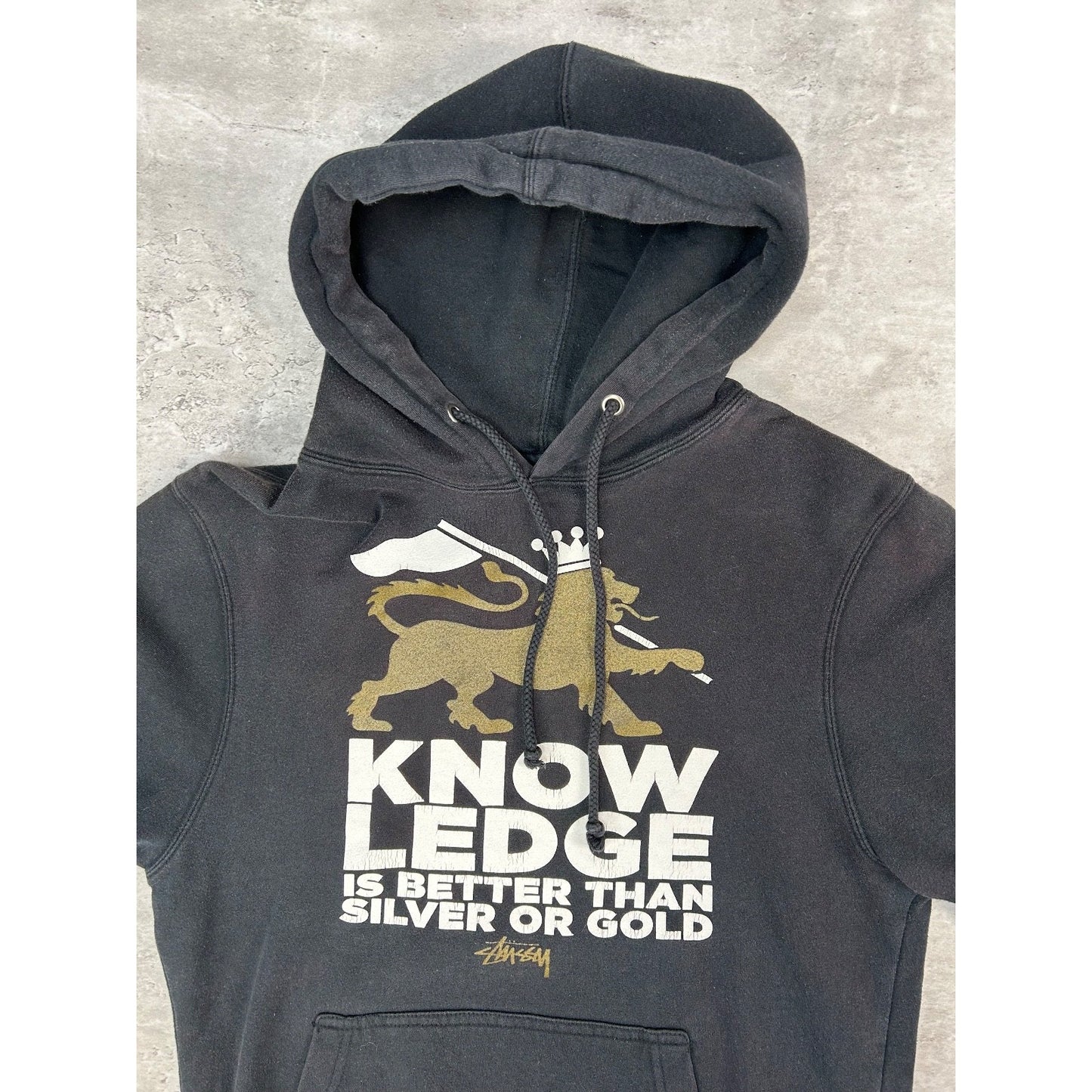 Vintage Stussy Knowledge Spellout Graphic Hooded Sweatshirt Size Small