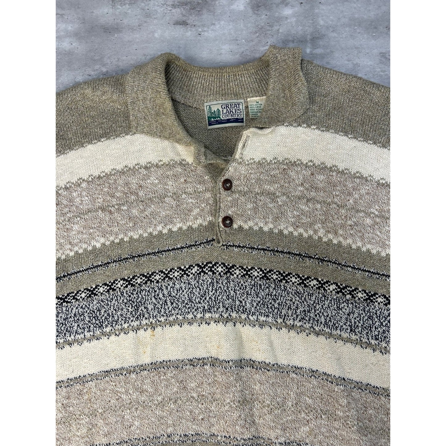 Vintage 90s Great Lakes Country Abstract Striped Collared Sweater Size Medium
