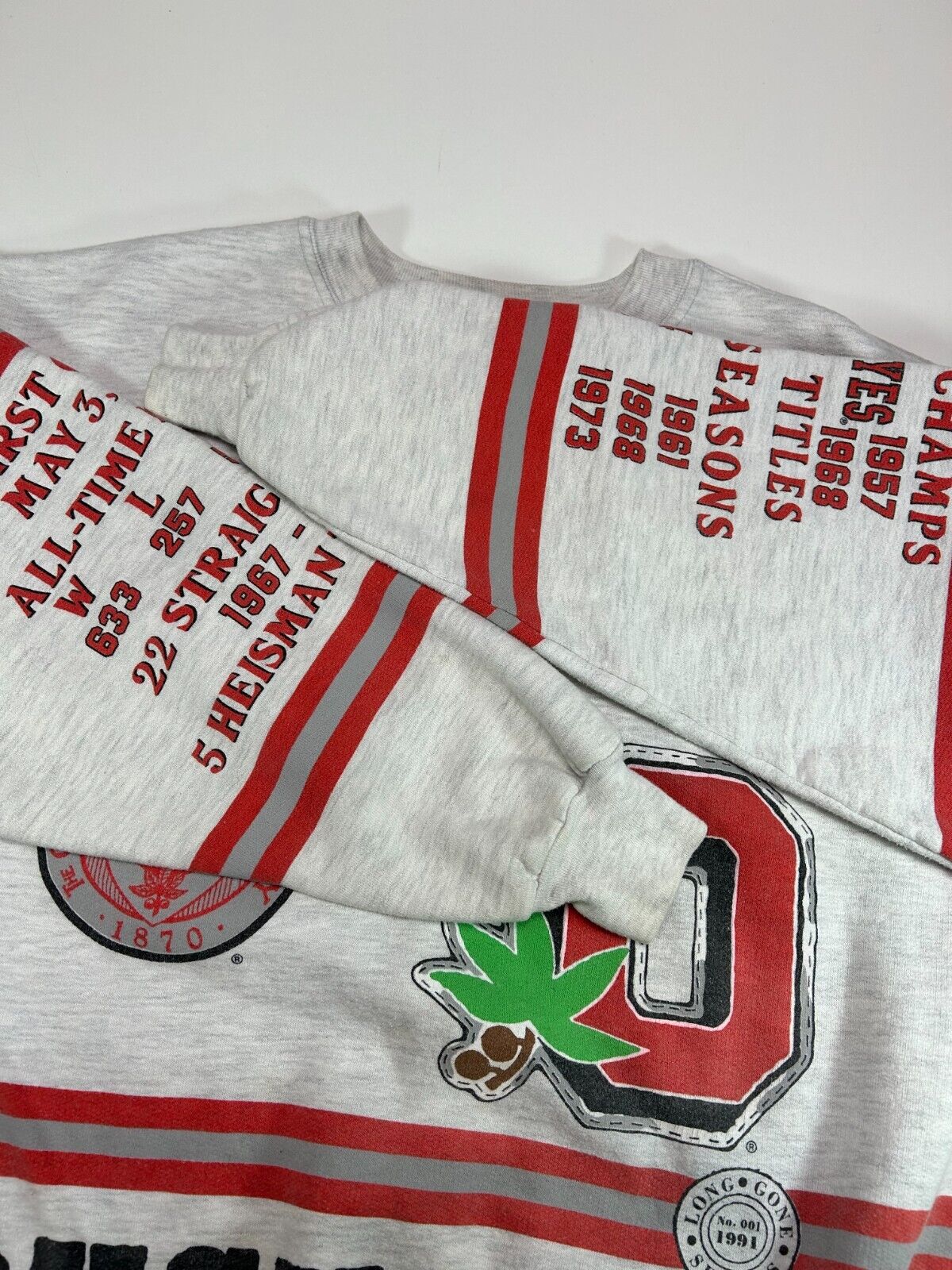 Vintage 1991 Ohio State Buckeyes NCAA AOP Graphic Sweatshirt Size Large Gray