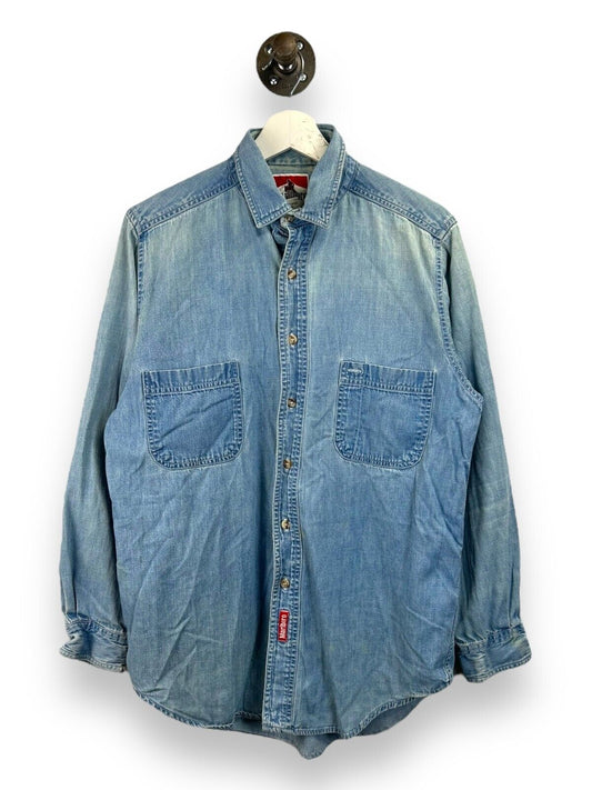 Vintage 90s Marlboro Denim Double Pocket Long Sleeve Button Up Shirt Size Medium