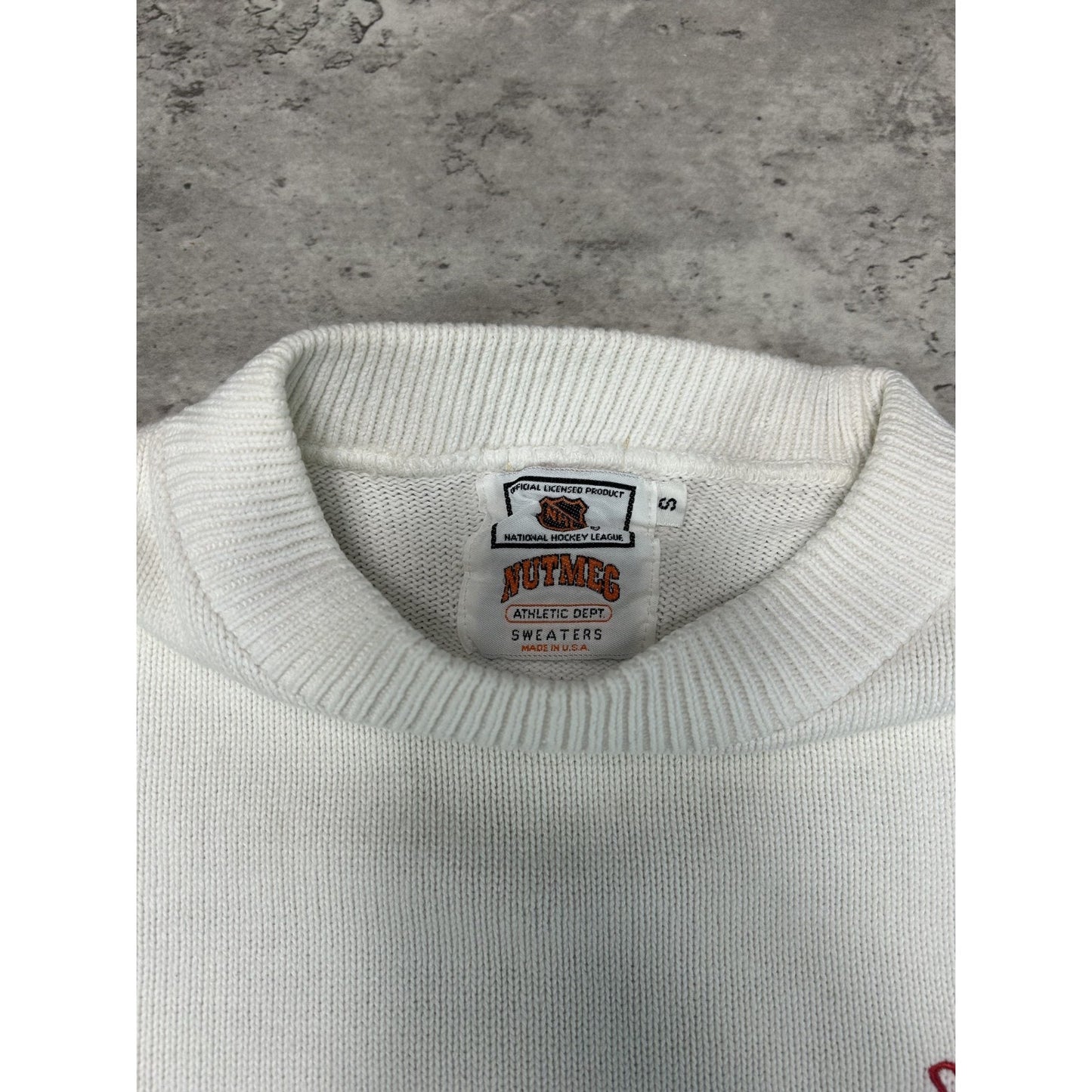 Vintage 90s Detroit Red Wings NHL Embroidered Pullover Knit Sweater Size Small