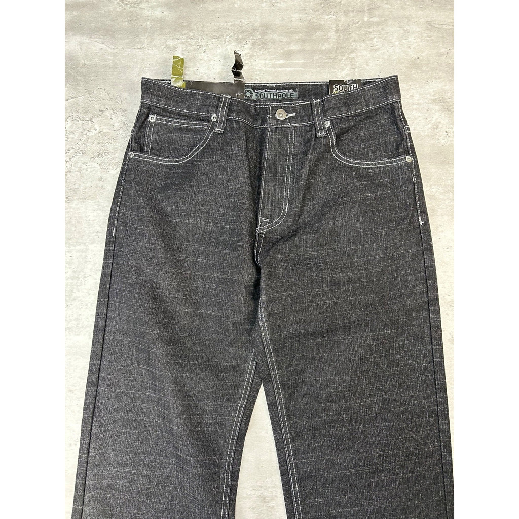 Vintage Y2K Southpole Embroidered Pockets Black Denim Pants Size 31