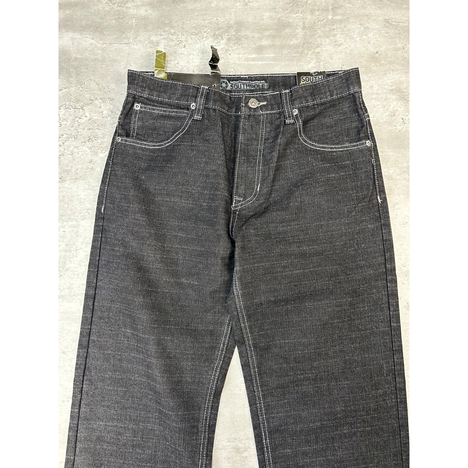 Vintage Y2K Southpole Embroidered Pockets Black Denim Pants Size 31