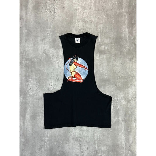 Vintage 90s Bettie Page Devil Girl Graphic Sleeveless Cut Off T-Shirt Sz Medium