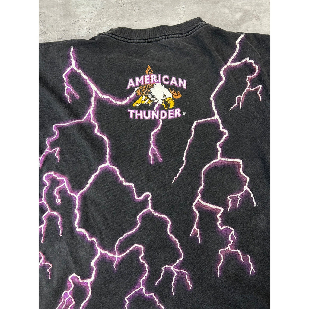 VTG 90s American Thunder The Legend Lives Bald Eagle Lightning T-Shirt Sz Large