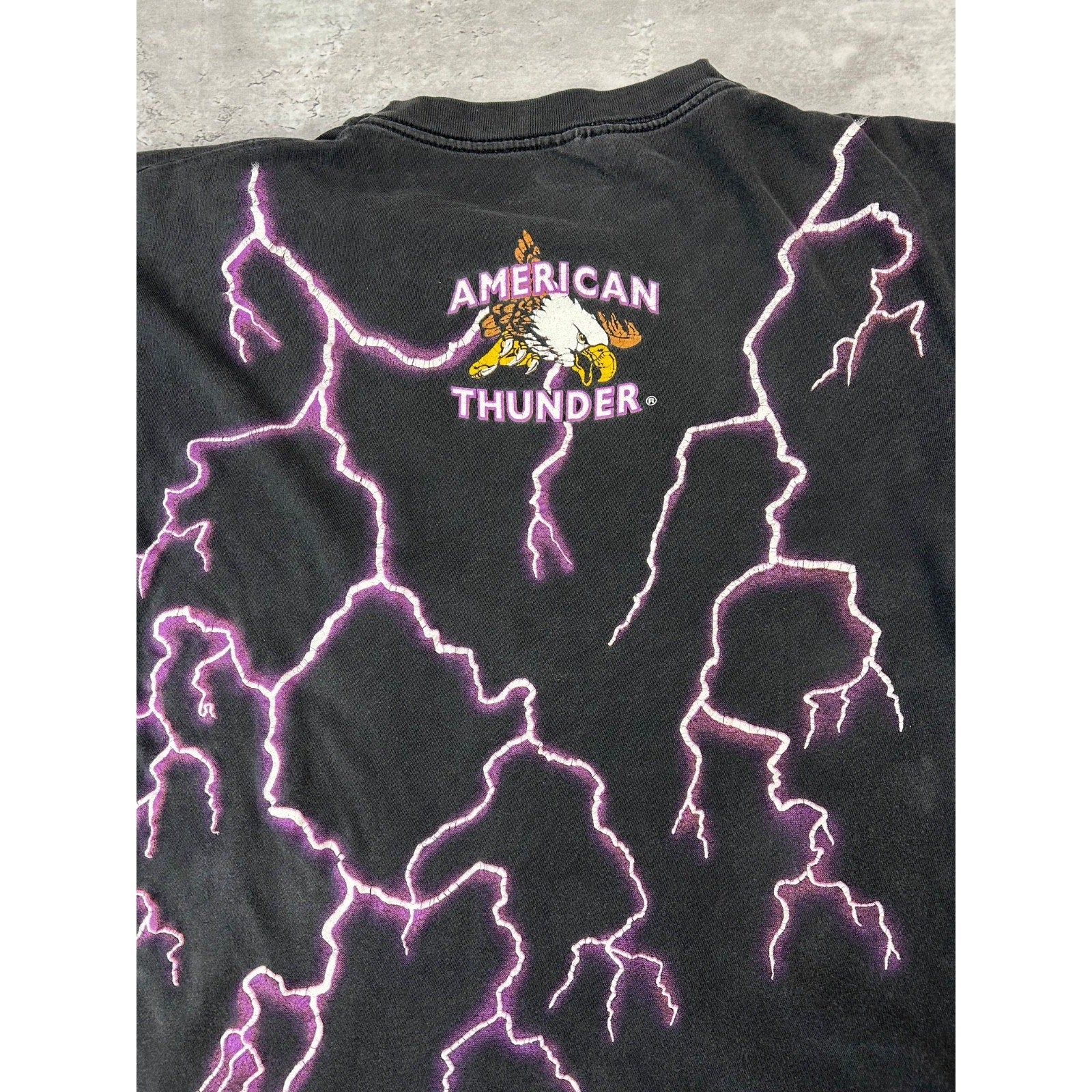 VTG 90s American Thunder The Legend Lives Bald Eagle Lightning T-Shirt Sz Large