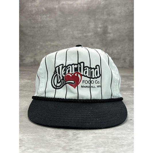 Vintage 80s/90s Heartland Food Co Graphic Spellout Pinstripe Snapback Hat OSFA