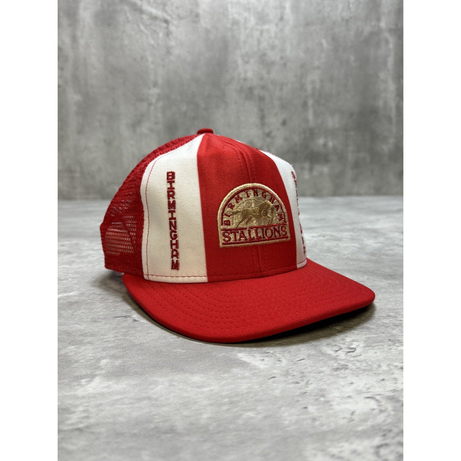 Vintage 90s Birmingham Stallions USFL Lucky Stripes Trucker Snapback Hat OSFA