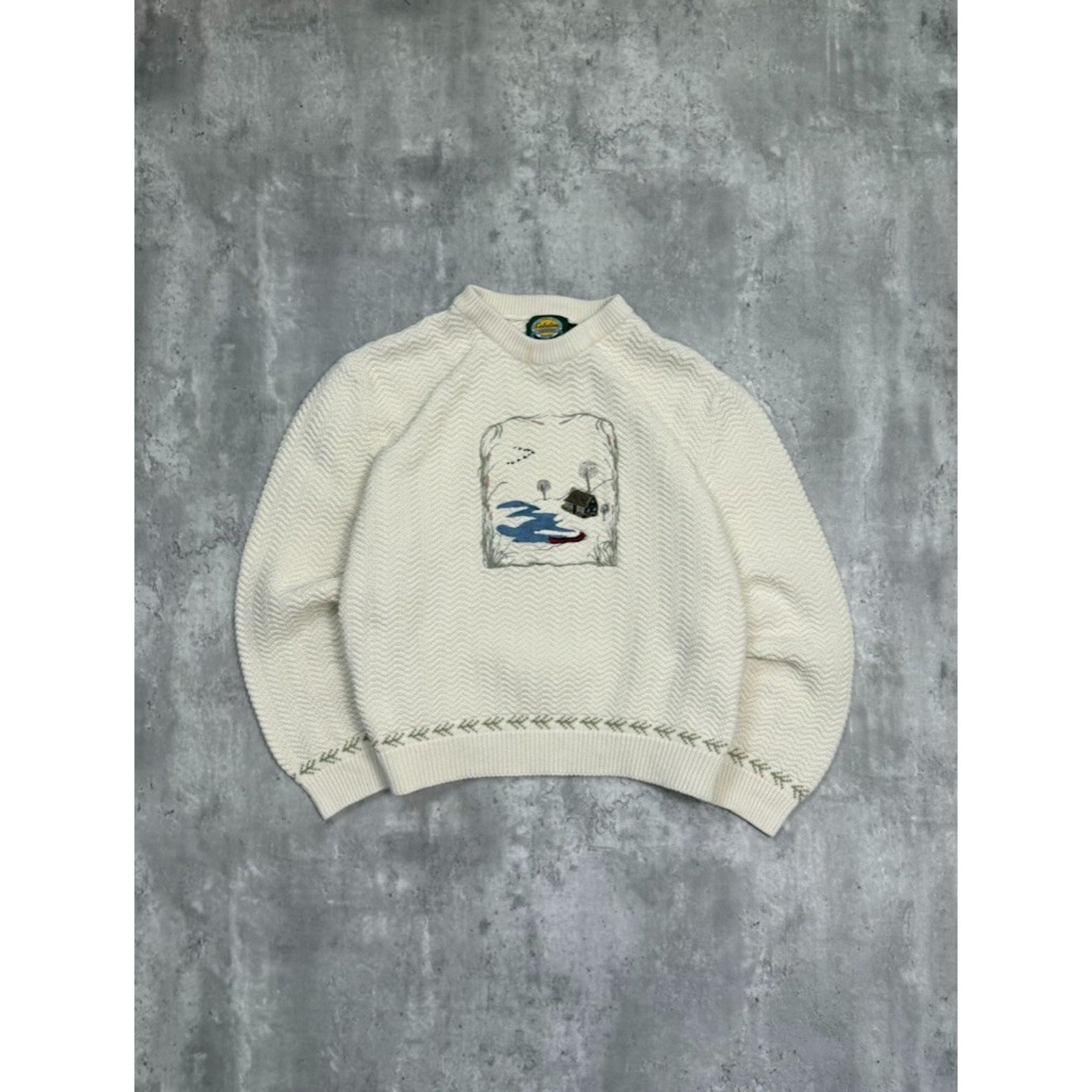 Vintage 90s Cabelas Embroidered Landscape Pullover Knit Sweater Size XL