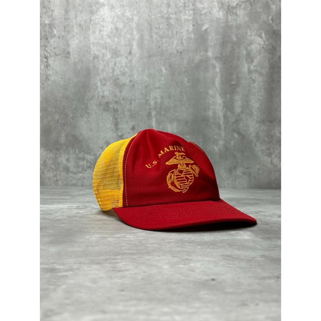 Vintage 80s/90s United States Marines Graphic Crest Trucker Snapback Hat OSFA