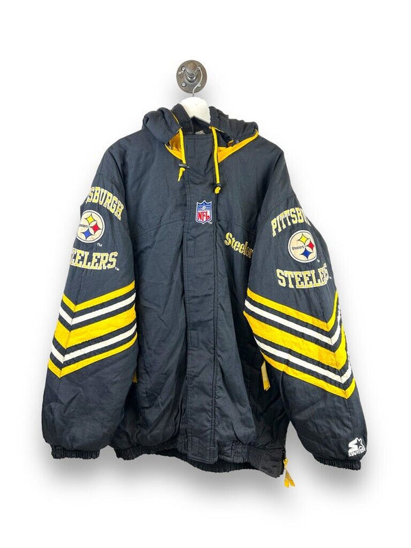 Vtg 90s Pittsburgh Steelers Insulated Embroidered Starter Full Zip Jacket Sz XL