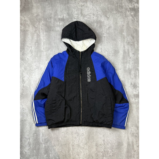 Vintage 90s Adidas Embroidered Spellout Insulated Nylon Hooded Jacket Size Large