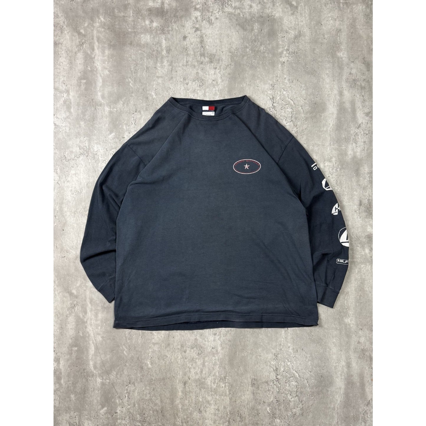 Vintage 90s Tommy Hilfiger US12 Sailing Graphic Long Sleeve T-Shirt Size Large