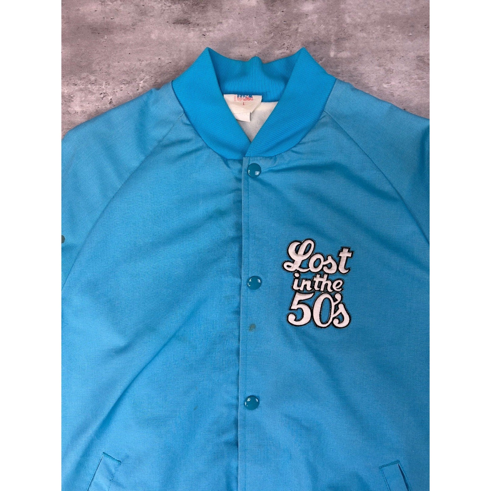 Vintage 80s/90s Lost In The 50s Embroidered Bomber Jacket Size Large