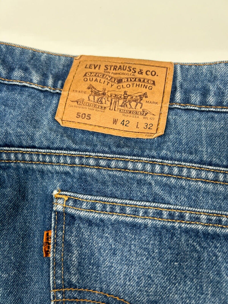 Vintage 1992 Levi's 505 Orange Tab Medium Wash Denim Pants Size 41W Made USA 90s