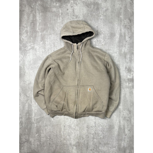 Vintage Carhartt Fleece Lined Full Zip Workwear Hooded Sweatshirt Size Large