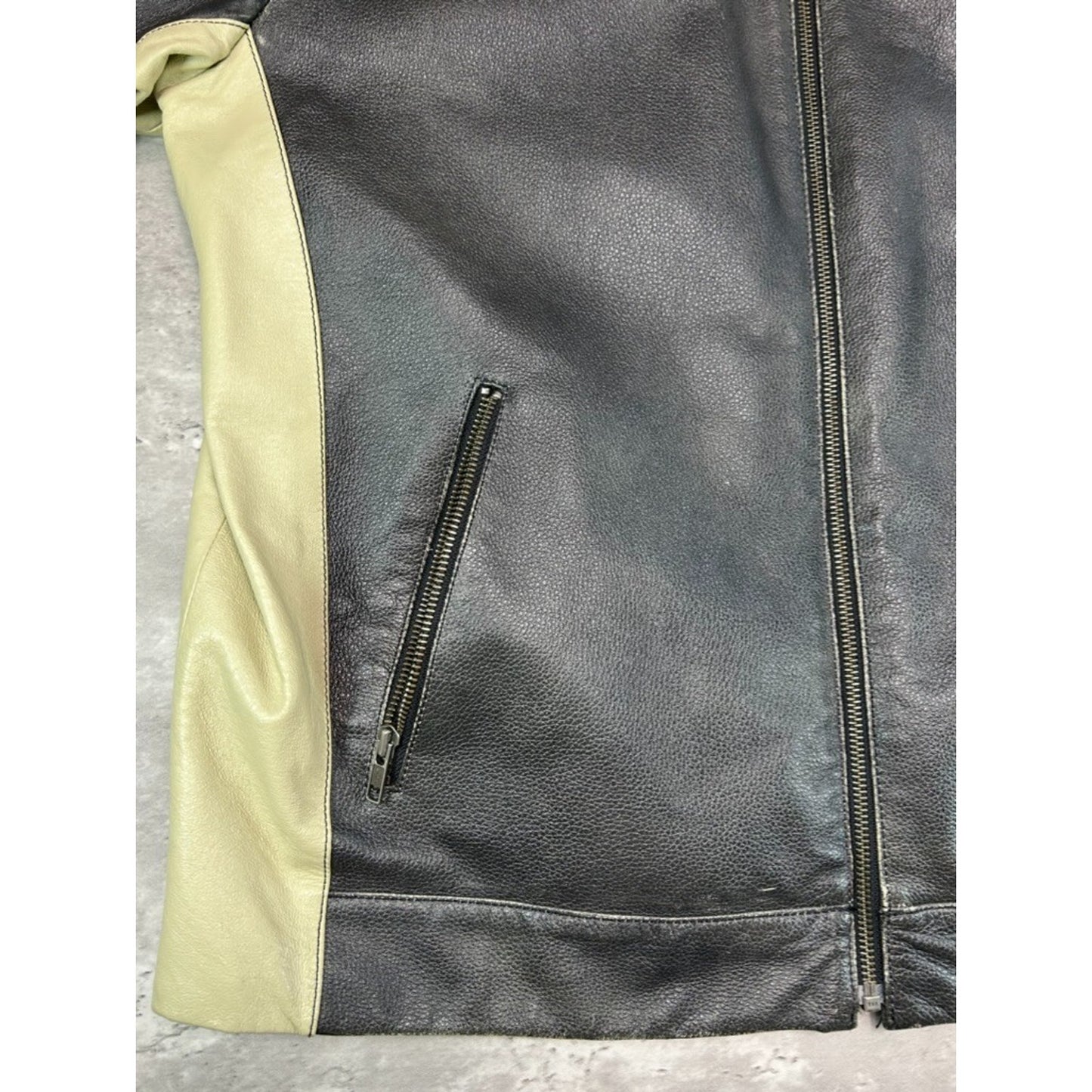Vintage Danier Two Tone Full Zip Leather Cafe Racer Jacket Size XL