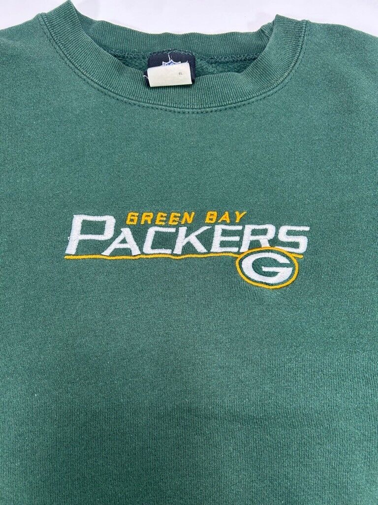 Green Bay Packers NFL Embroidered Spellout Logo Football Sweatshirt Size Large