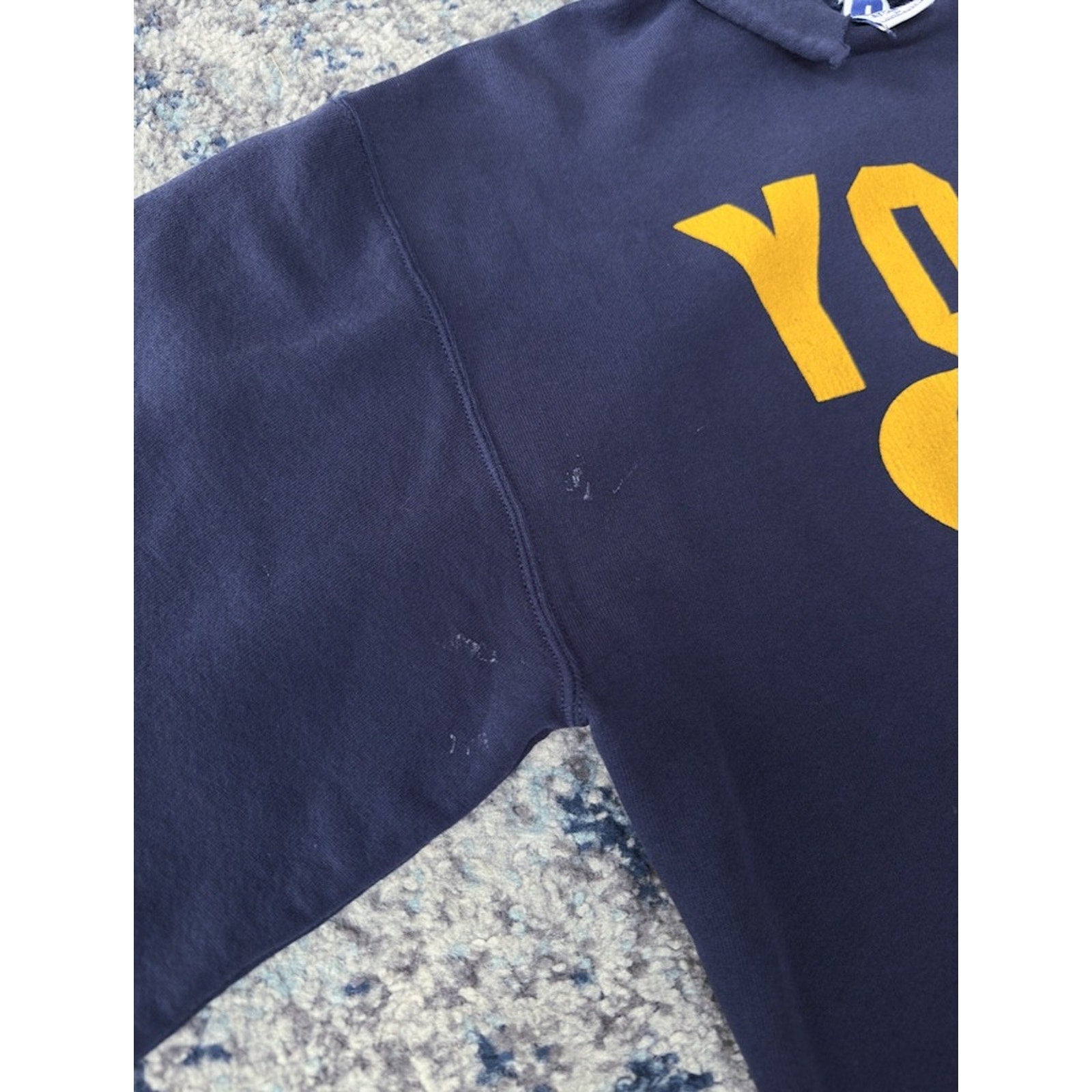90s York 93-31 Graphic Spellout Russell Athletic Hoodie Sweatshirt Size Large