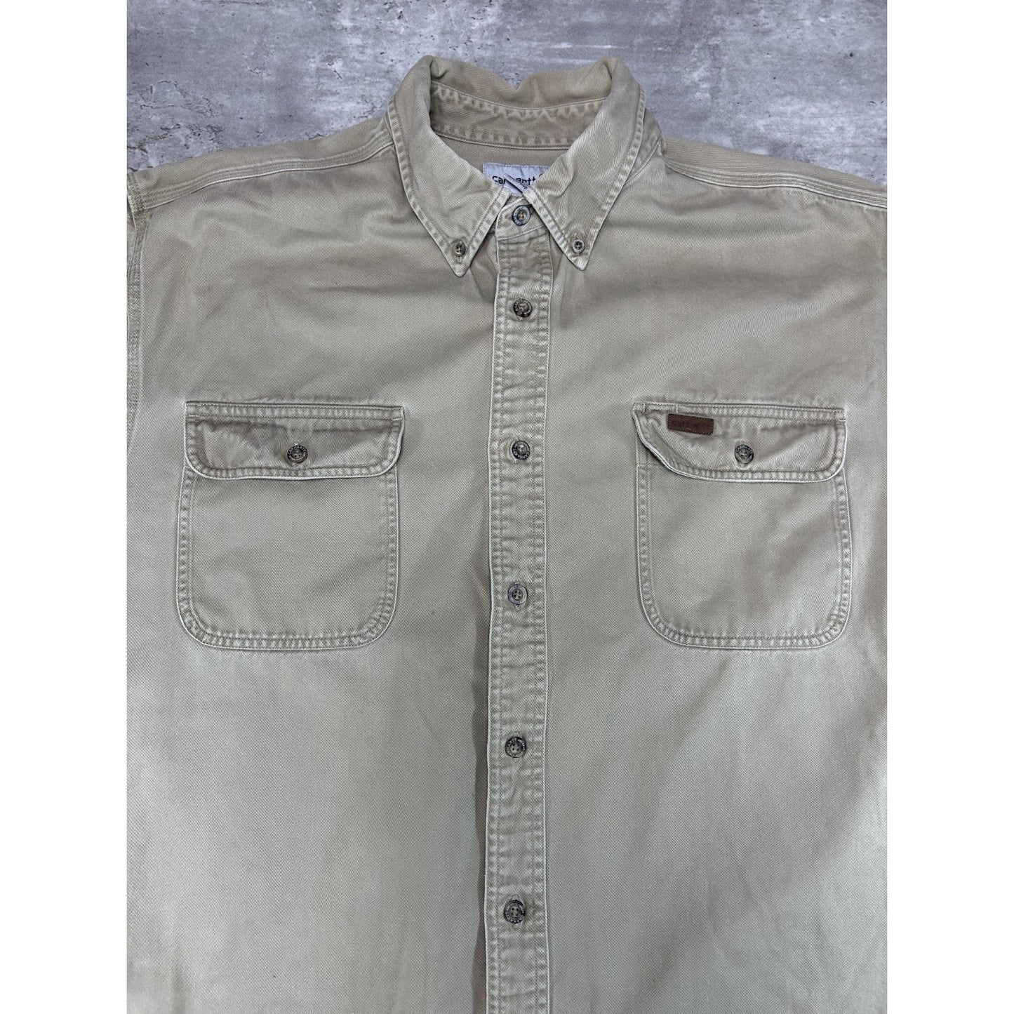 Vintage 90s Carhartt Workwear Double Pocket Long Sleeve Button Up Shirt Sz XL