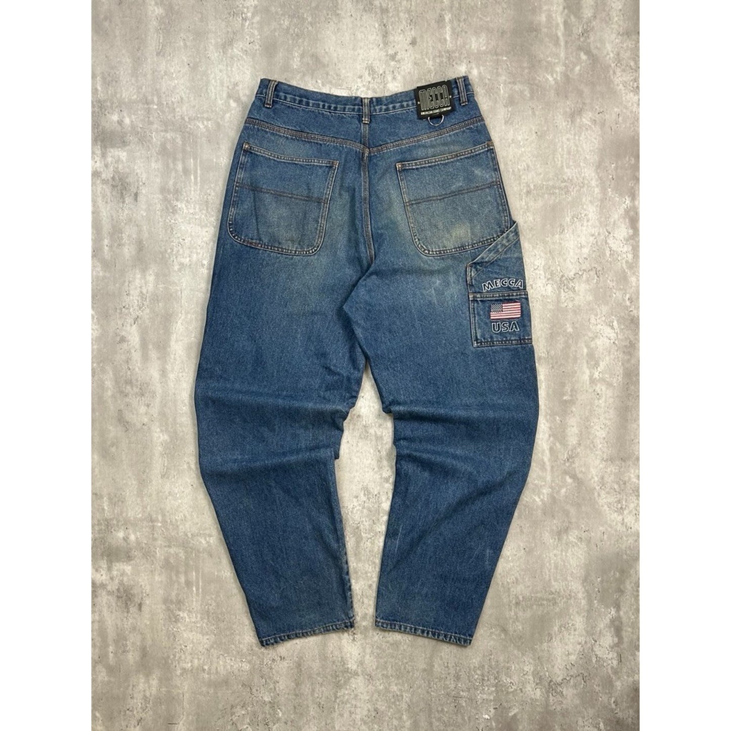 Vintage Y2K Mecca USA Baggy Fit Medium Wash Denim Carpenter Pants Size 34