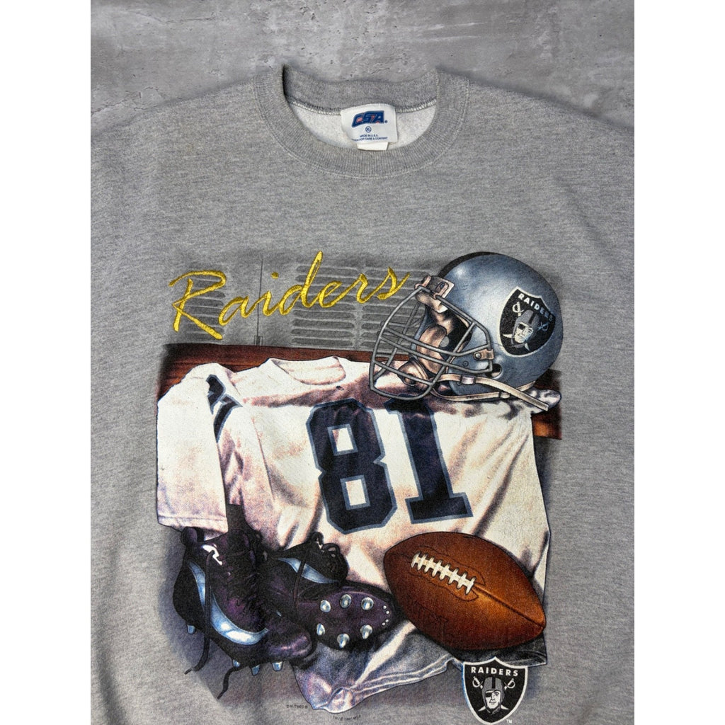 Vintage 1997 Oakland Raiders NFL Equipment Graphic Football Sweatshirt Size XL