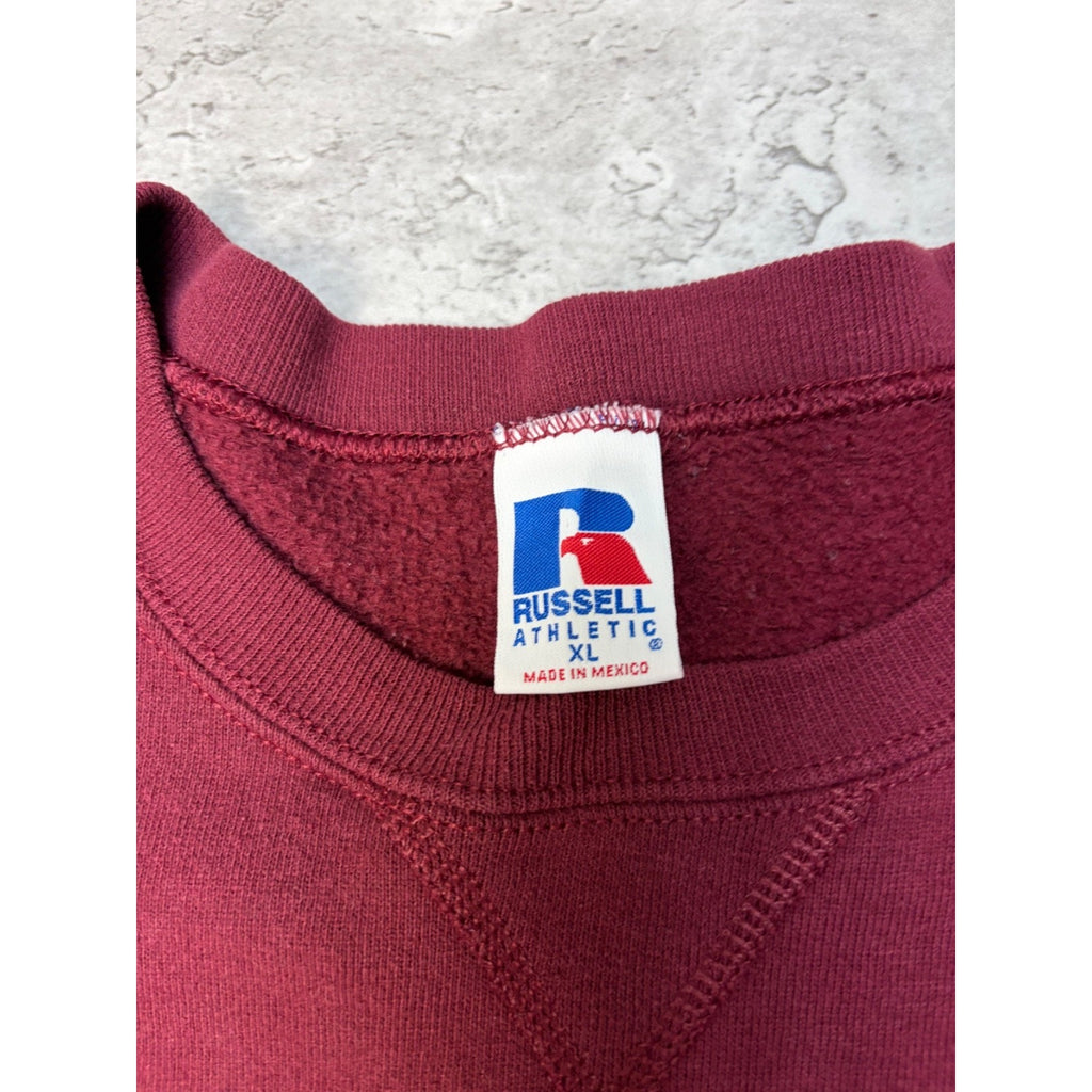 Vintage Russell Athletics Blank Pullover Maroon Crewneck Sweatshirt Size XL