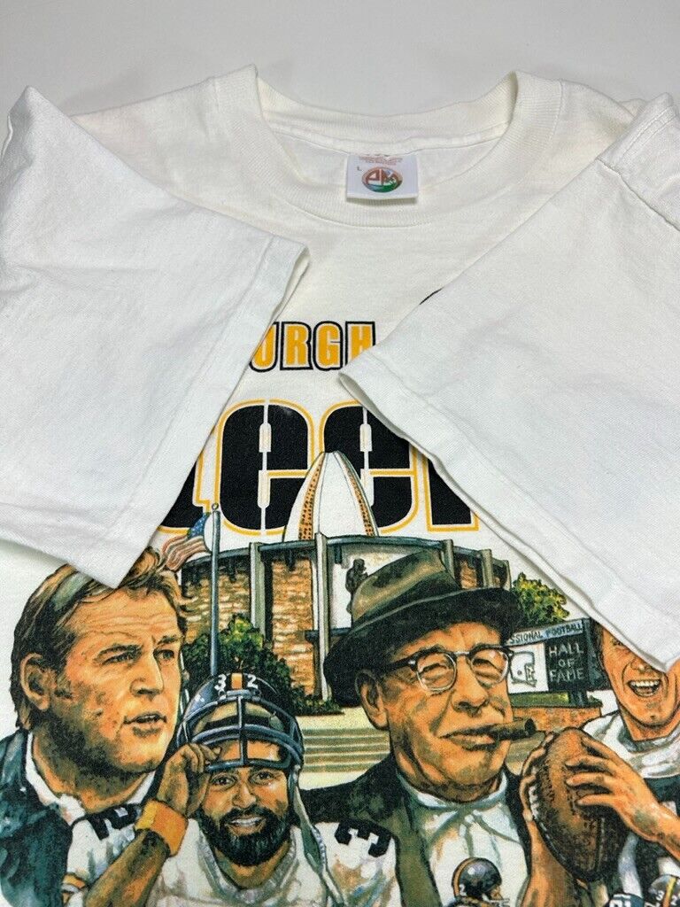 Vintage Pittsburgh Steelers NFL Hall Of Fame Caricature Graphic T-Shirt Sz Large