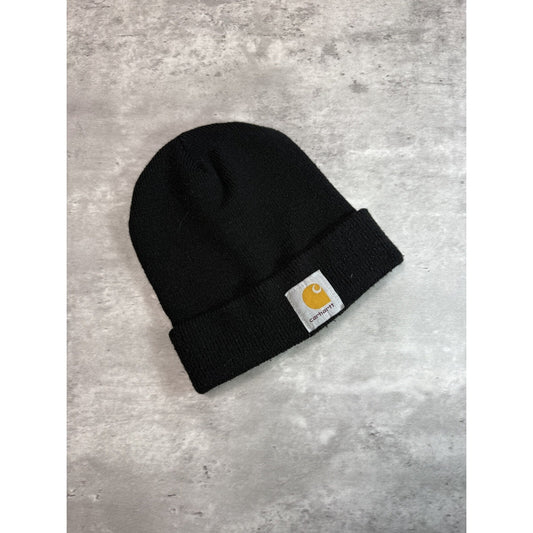 Vintage Carhartt Workwear Embroidered Patch Beanie Hat OSFA Black