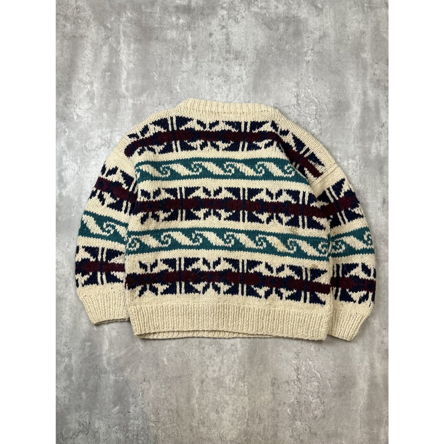 Vintage Las Americas Abstract Striped Pullover 100% Knit Sweater Size XL