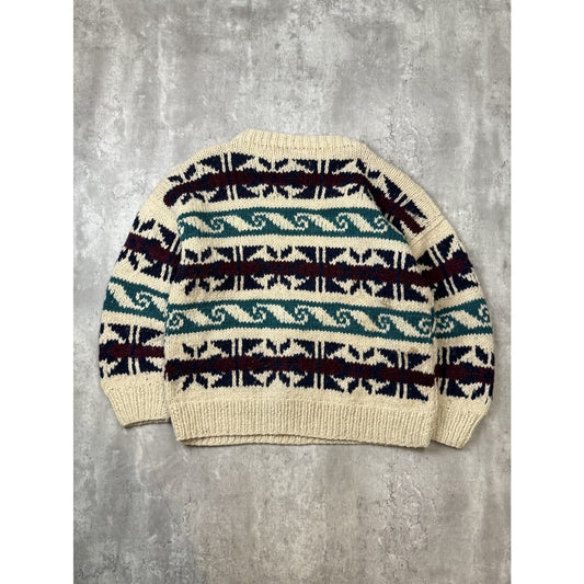 Vintage Las Americas Abstract Striped Pullover 100% Knit Sweater Size XL