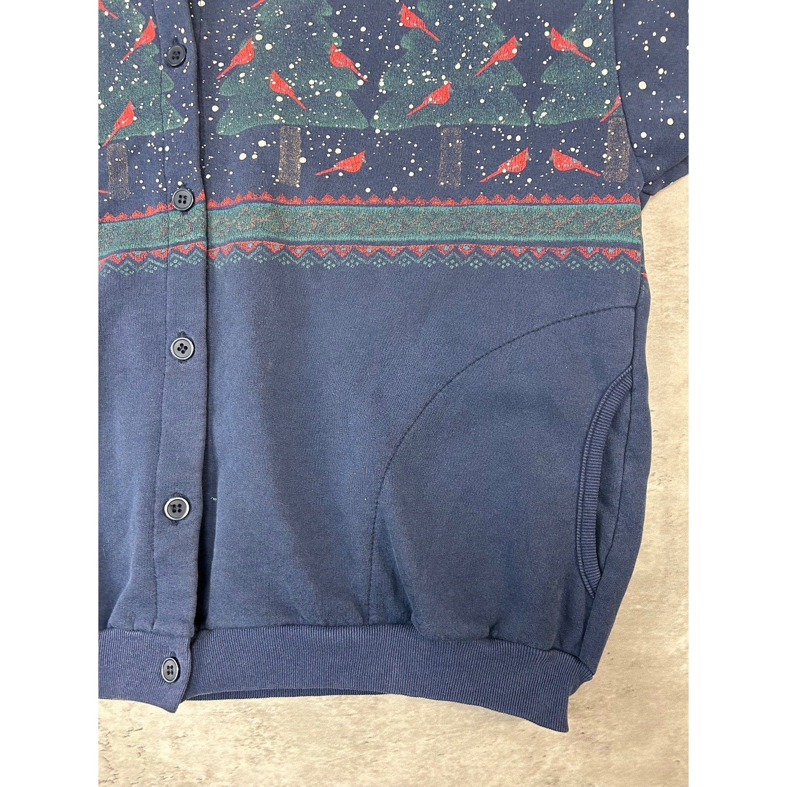 Vintage 90s Cardinal Winter Landscape All Over Print Cardigan Sweatshirt Large