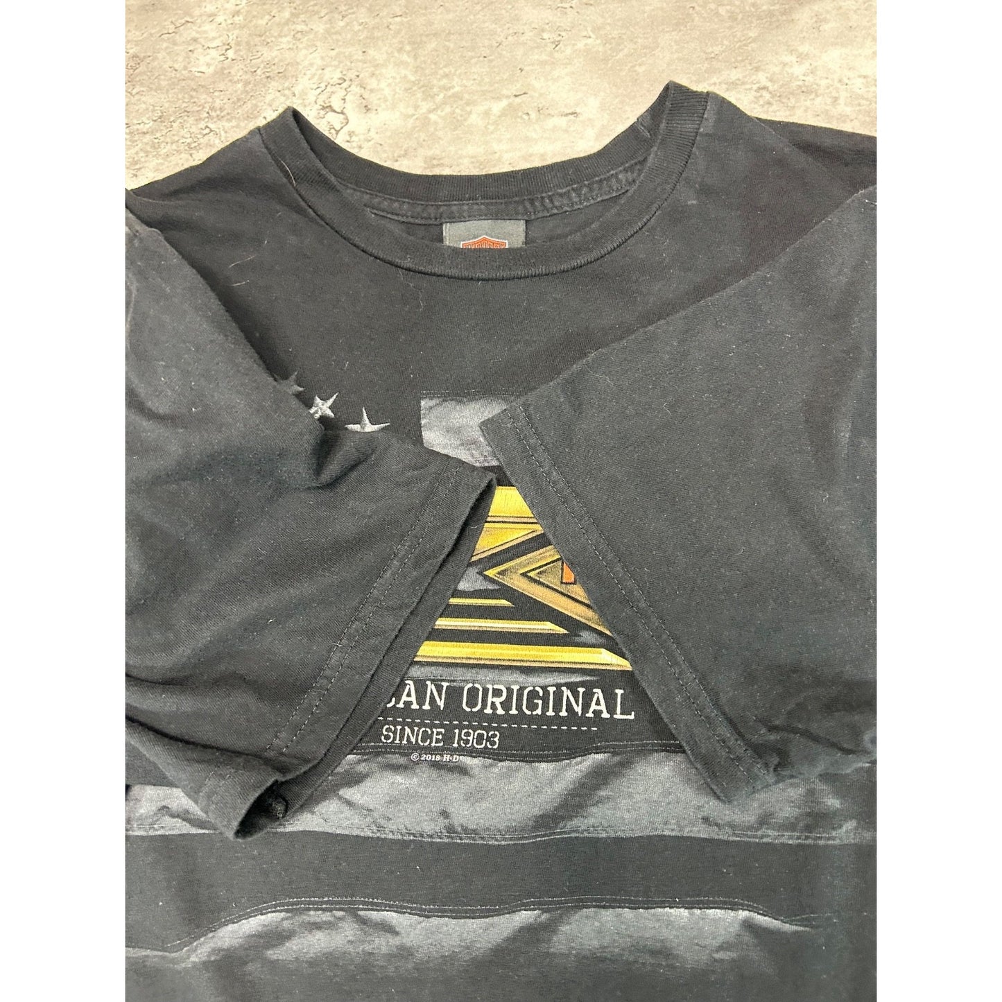 Vintage Harley Davidson American Flag Spellout Graphic Motorcycle T-Shirt Sz XL