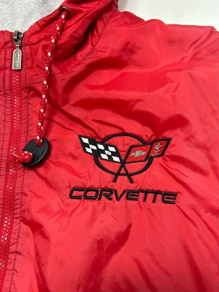 Vintage Corvette Embroidered Logo Nylon Full Zip Jacket Size XL Red