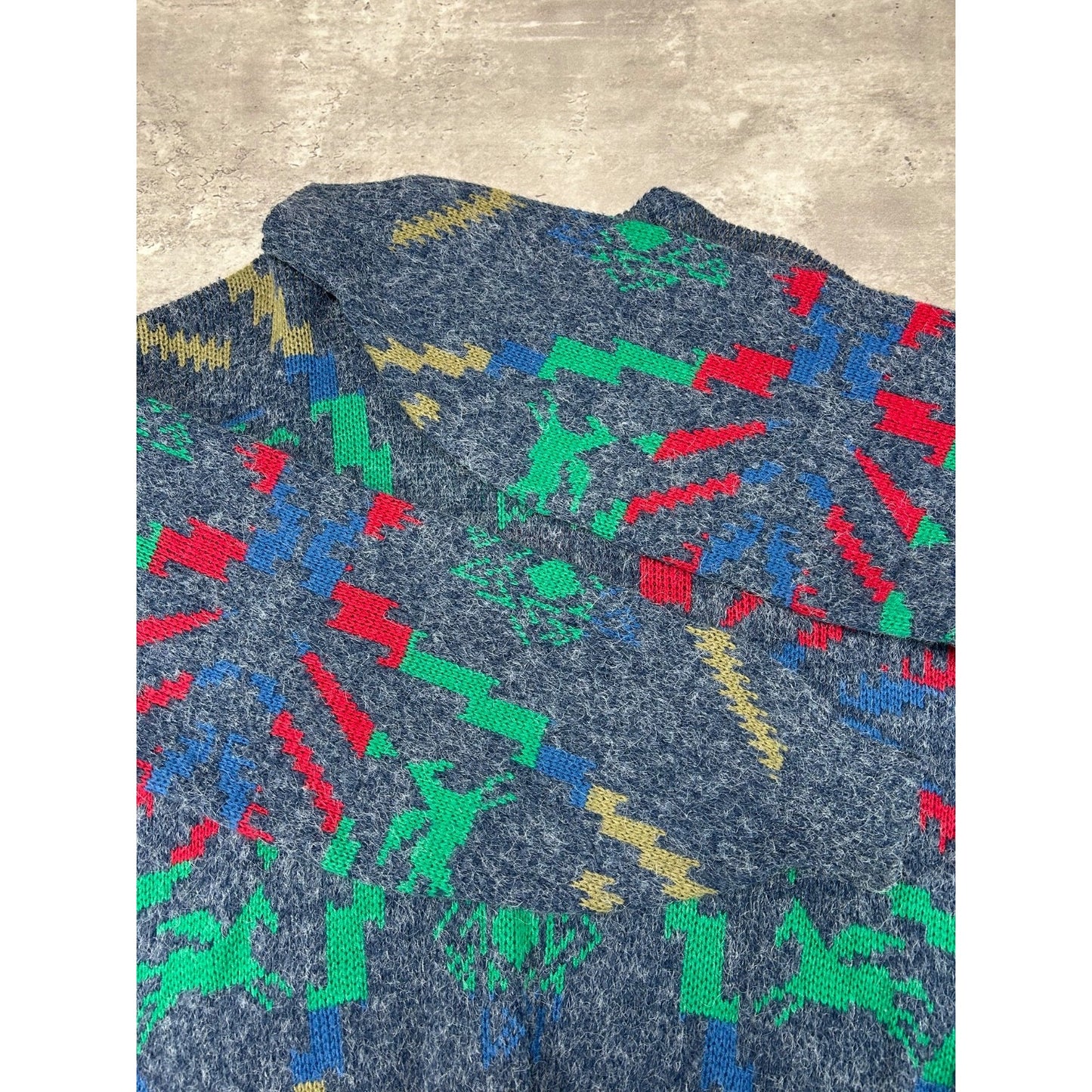 Vintage 80s/90s Abstract Aztec Print Pullover Ribbed Knit Sweater Size XL