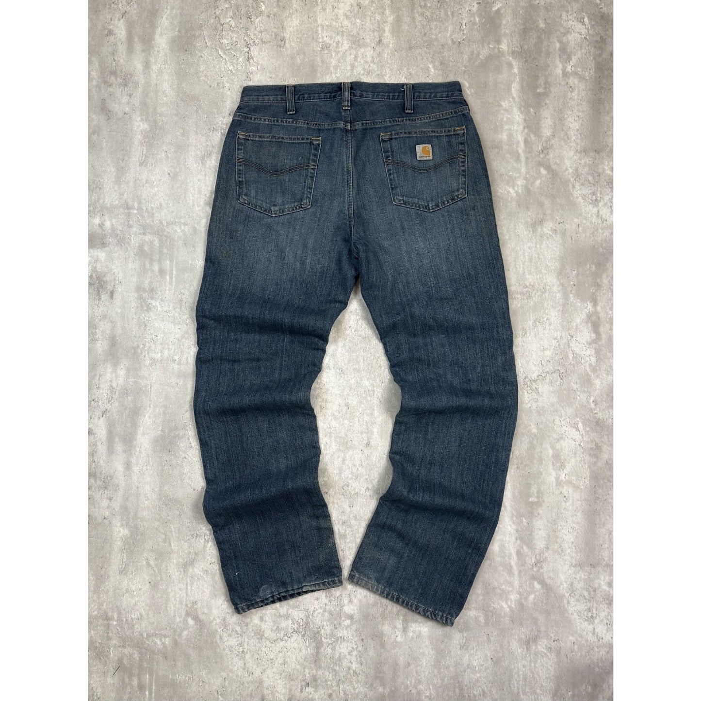 Carhartt Relaxed Fit Fleece Lined Dark Wash Workwear Denim Pants Size 37 Blue