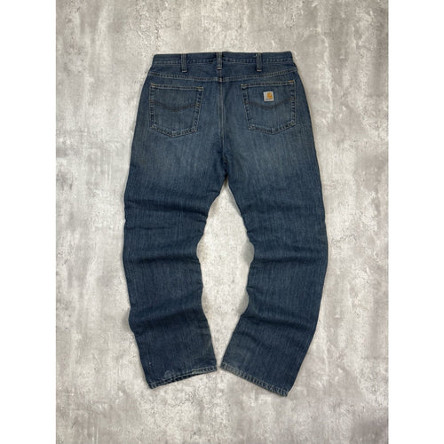 Carhartt Relaxed Fit Fleece Lined Dark Wash Workwear Denim Pants Size 37 Blue
